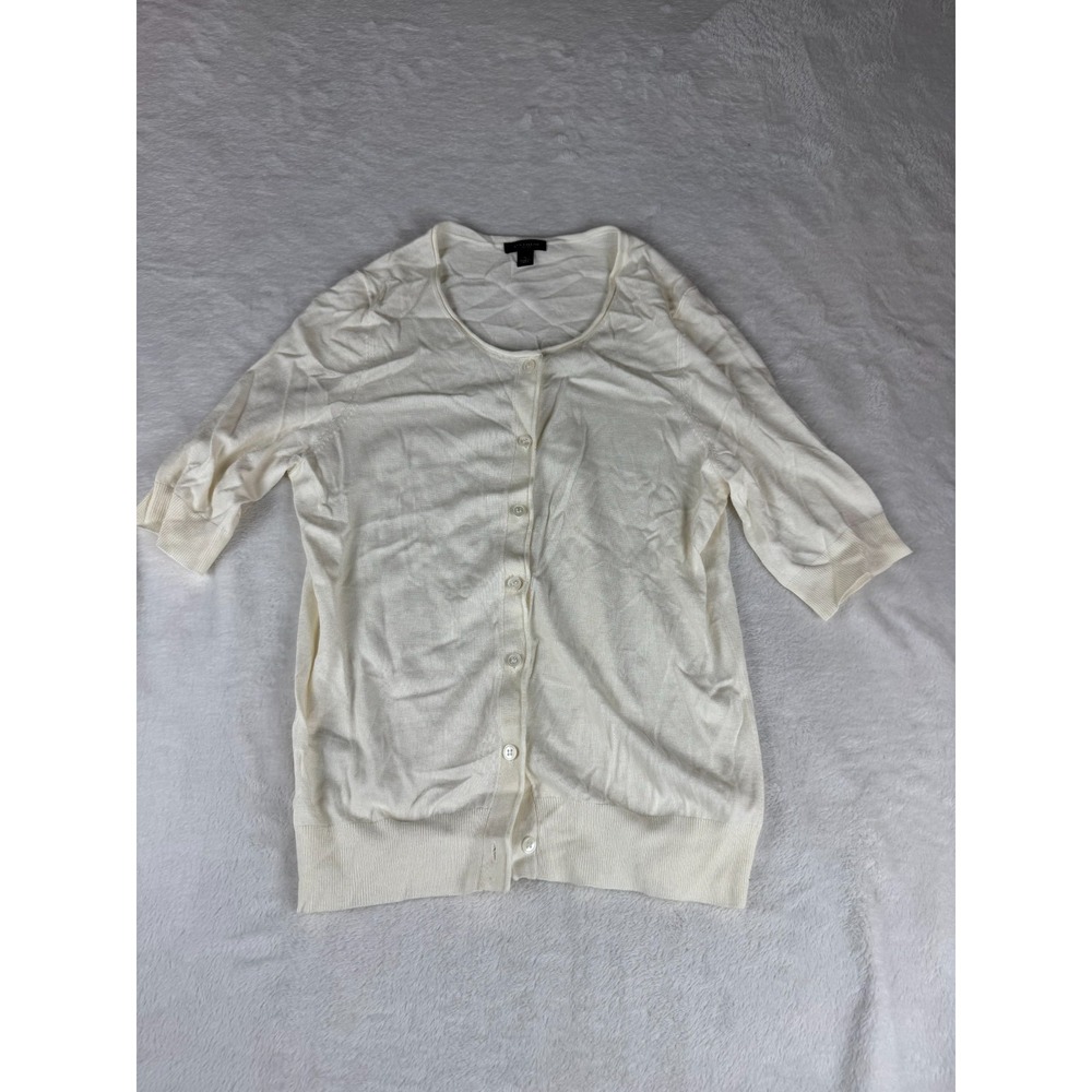 Ann Taylor Cardigan Sweater Women's Small White 3/4 Raglan Sleeve Button Front